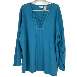 Vintage White Stag Boho Top Teal Blue Lace Velvet Long Sleeve Crinkle Sz 26W/28W